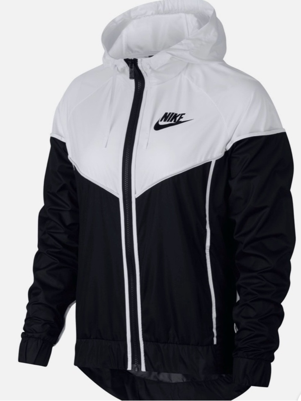 Nike Men's Black and White Hooded Windbreaker Jacket